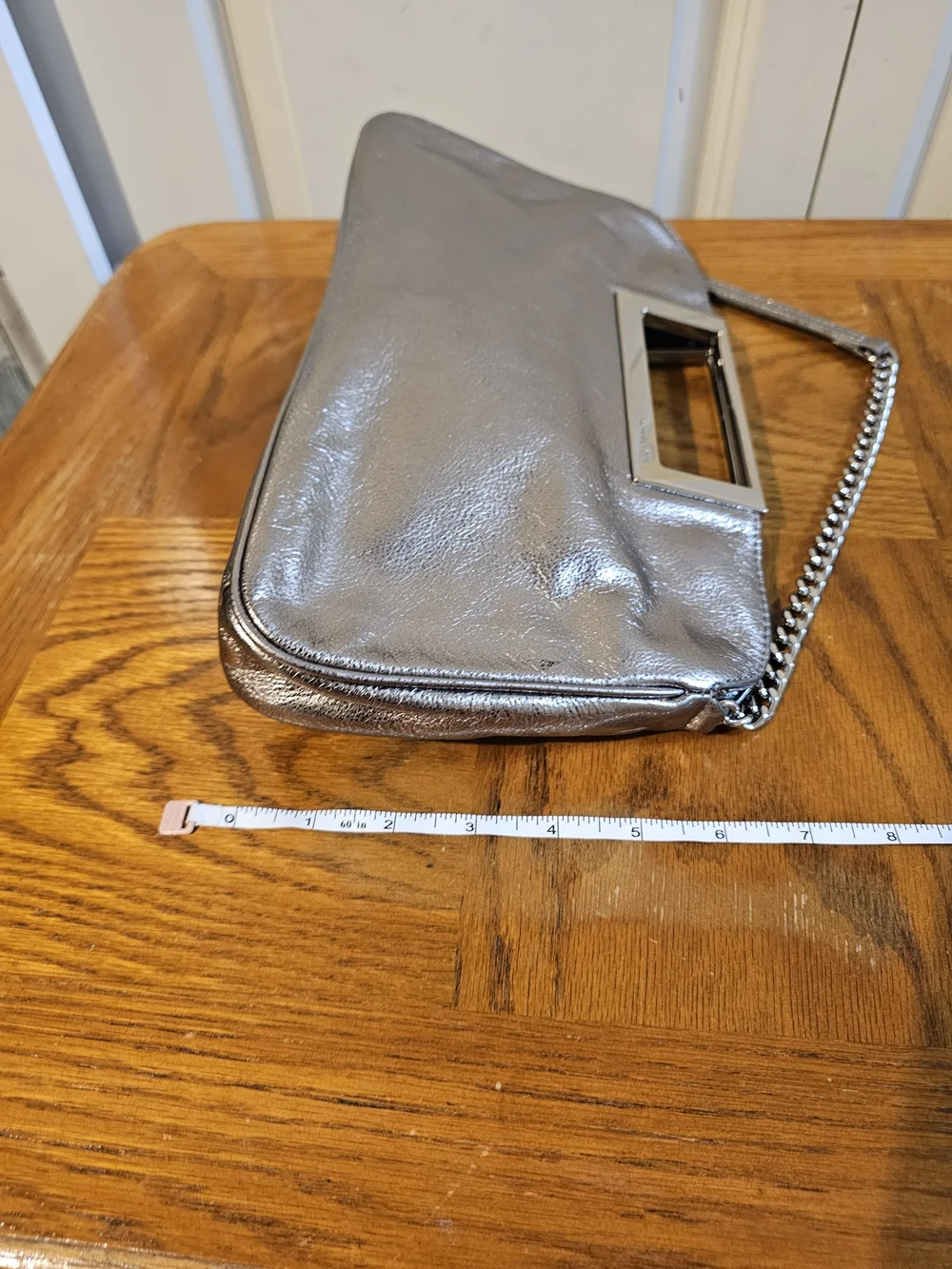 Michael Kors Metallic Pewter Chain-Handle Clutch
